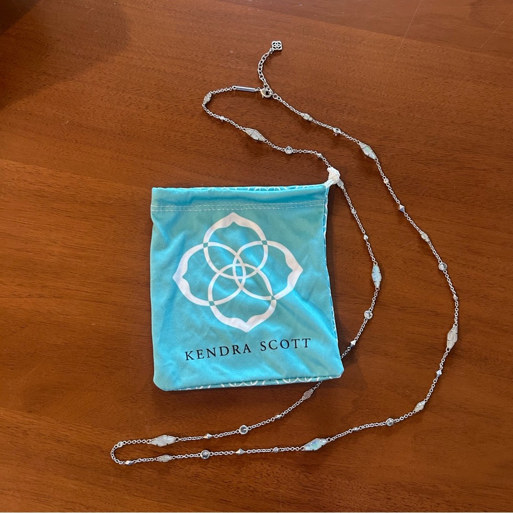 Kendra Scott Silver Long Station Necklace with Light Blue Stones